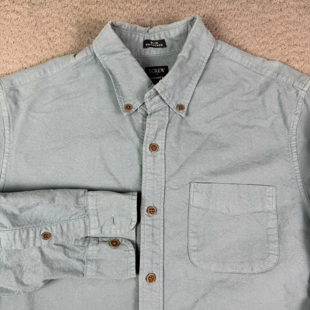 J Crew Shirt Mens M Blue Solid Cotton Oxford Button Down Woven Long Sleeve OCBD